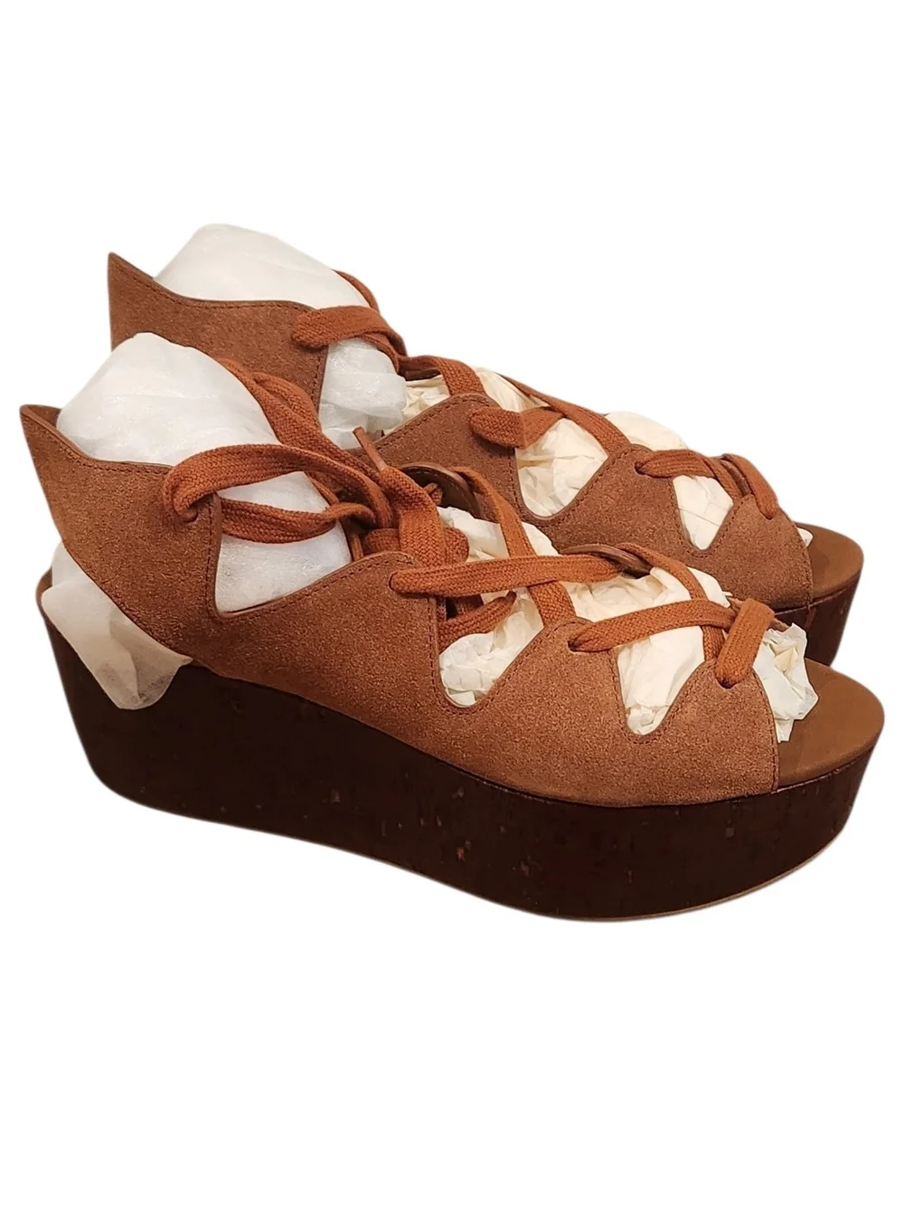 NEW See By Chloe Liana Suede Gladiator Ankle Wrap Platform Wedge Sandals Size 8